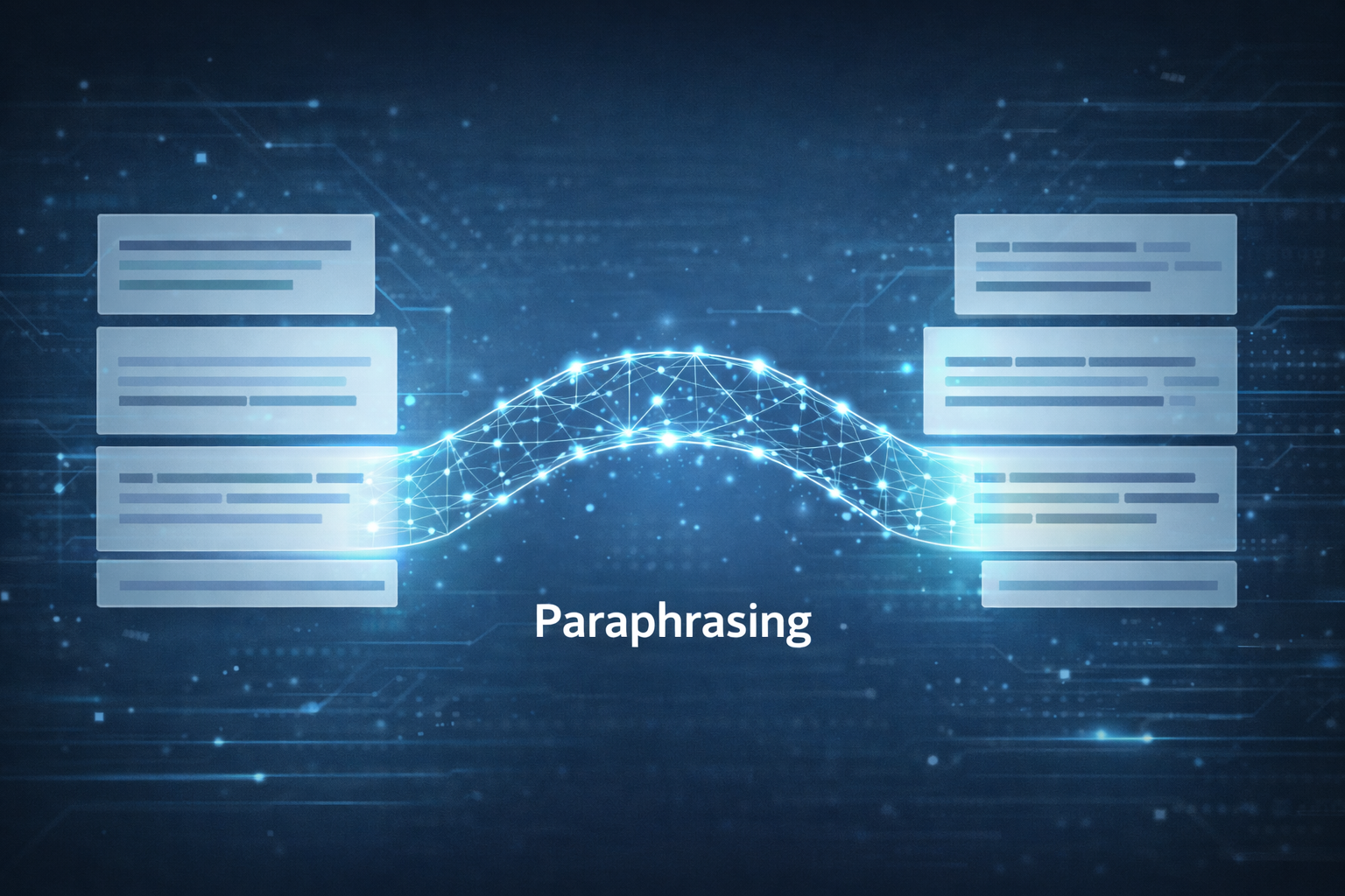 Modern writer using paraphrasing tool on laptop with side-by-side text comparison showing original and paraphrased versions with improved clarity